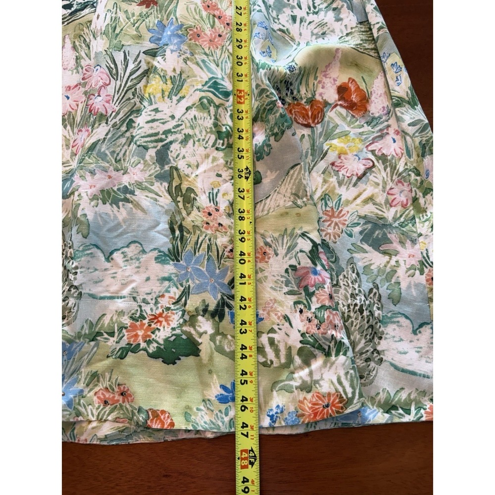 Hunter Bell Pierce Midi Dress Size 4 Green Garden Floral Linen Blend Cutout Bow - Picture 8 of 16
